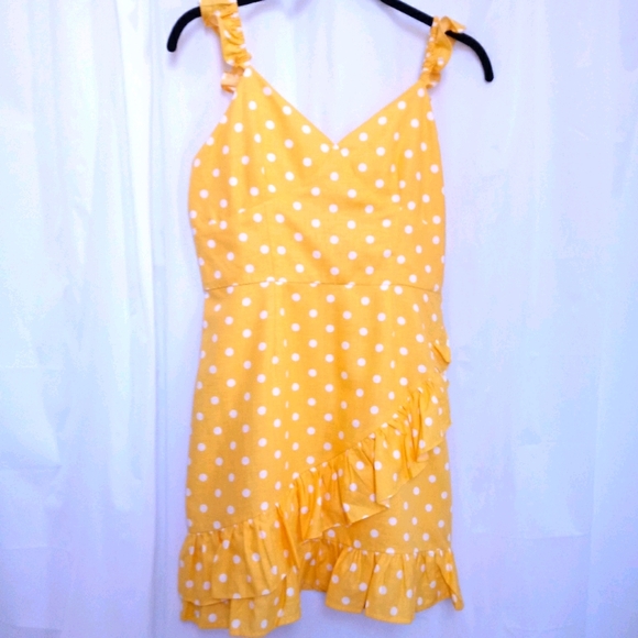 Fate Dresses & Skirts - FATE SUNNY YELLOW POLKADOT FAUX WRAP MINI DRESS